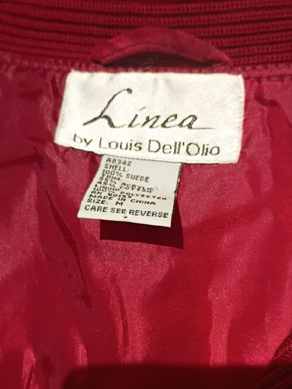 Vintage Red Crimson Button-Front Leather Knit Jacket, Louis Dell' Olio NWOT 8 - Picture 2 of 13